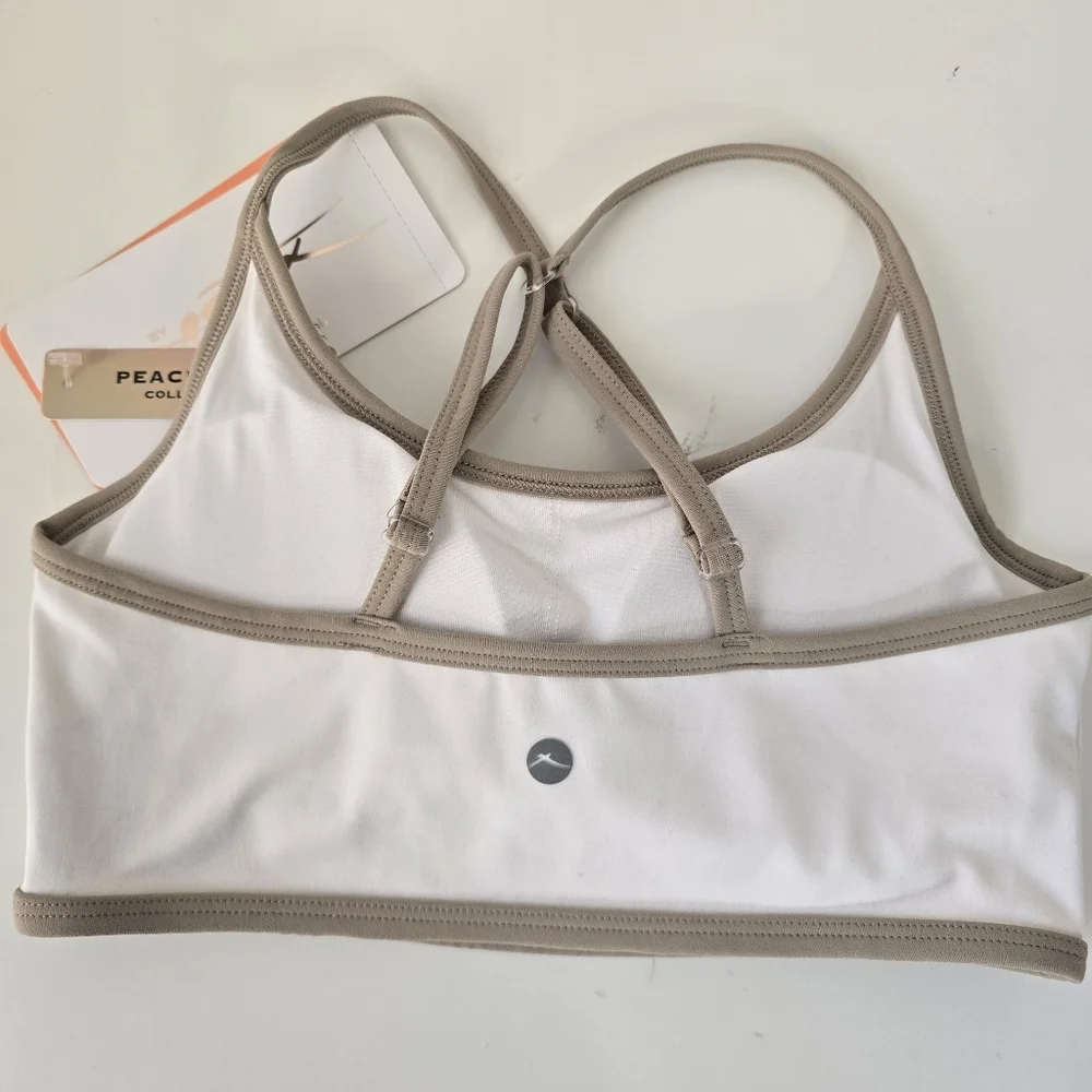 NWT X by Gottex Racerback Sports Bra Beige Peach Skin Collection Pickleball